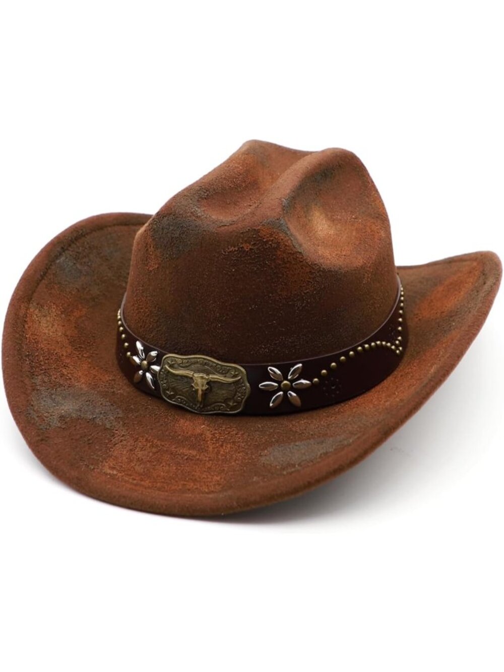 Unisex Rusty Coffee Wide Brim Felt Fedora Buckle Belt Cowgirl Western Cowboy Hat
